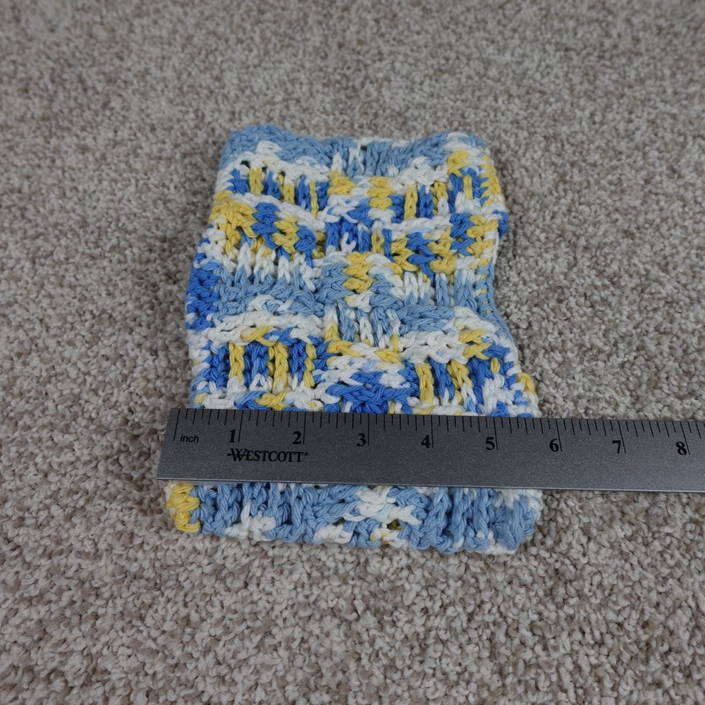 Handmade Reusable Crochet Mop Cover Blue Yellow Cotton Swiffer Compatible Pad - Picture 5 of 5